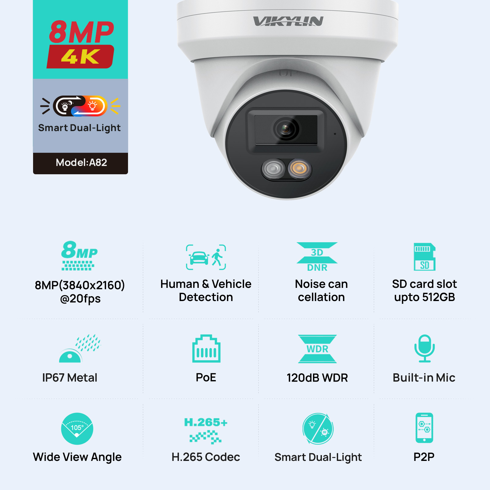 Smart Home Microsoft - VIKYLIN 8MP 4K IP Security Camera
